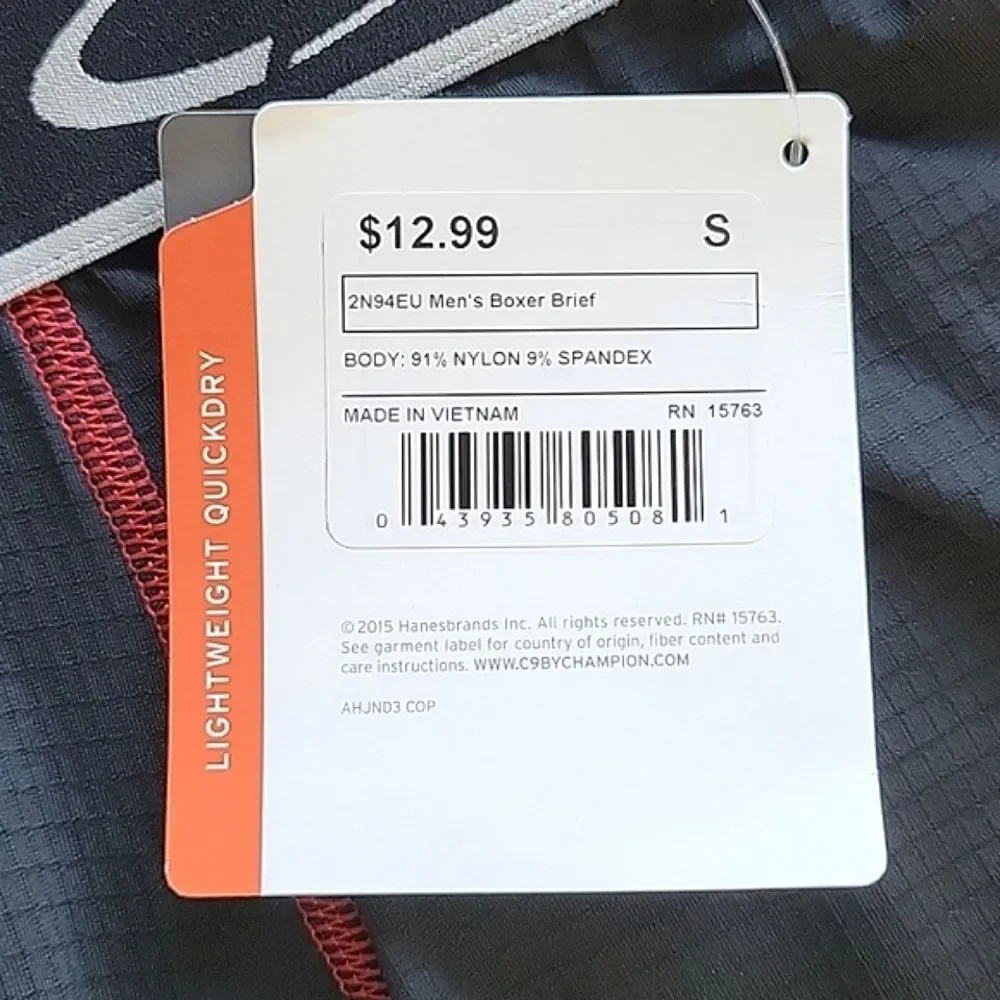 CHAMPION NWT Black Red Boxer Brief sz S Lightweight Breathable Moisture Wicking